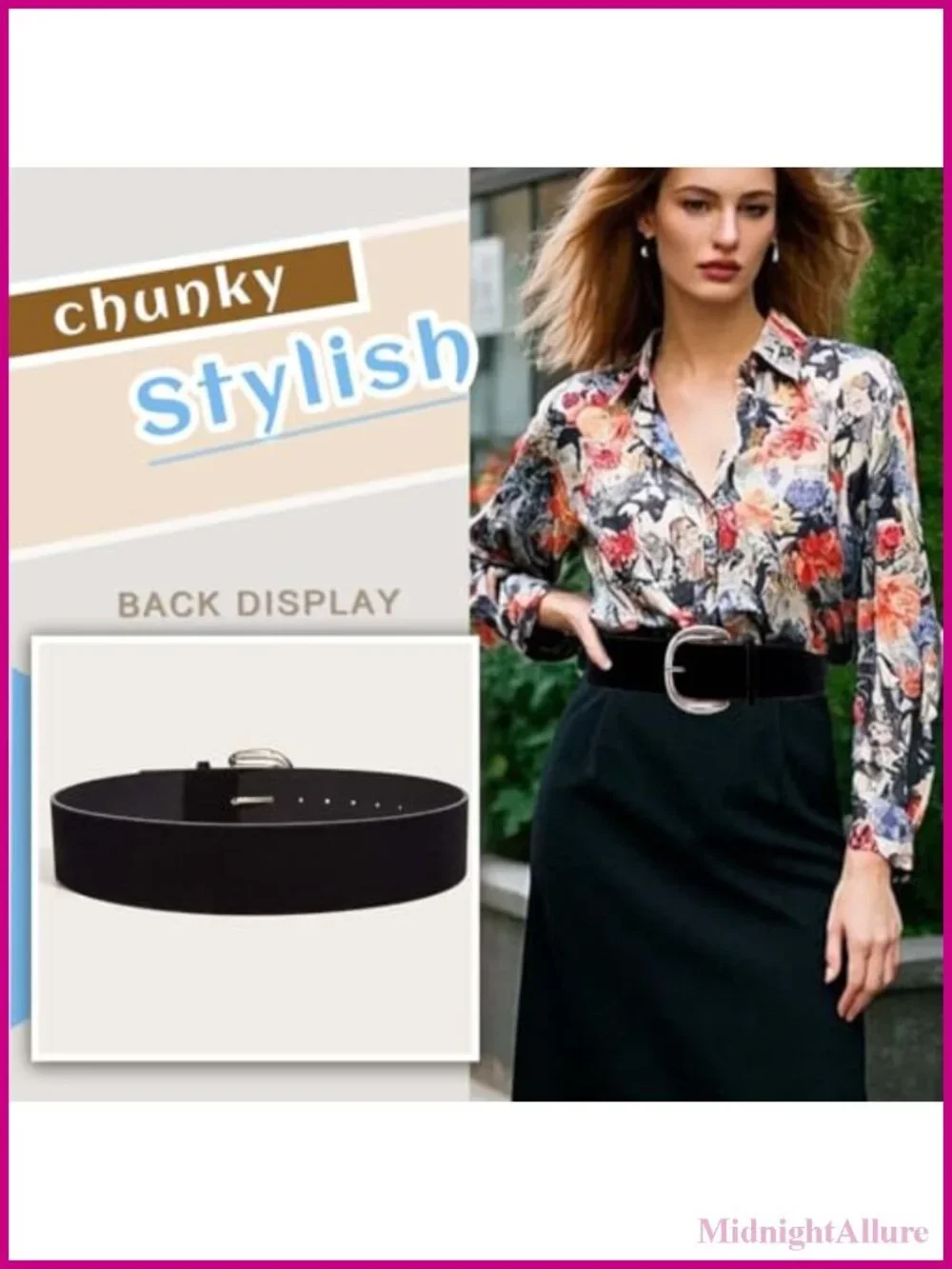 Women's Chunky Wide Suede Faux Leather Waist Belt with Big Metal Buckle